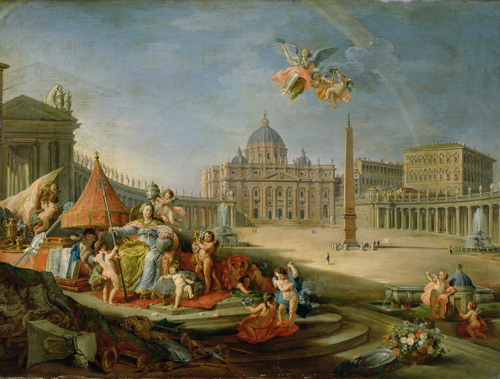 送料無料 イタリアローマ購入 肉筆絹本細密絵画 西洋骨董 Giovanni Paolo Pannini or